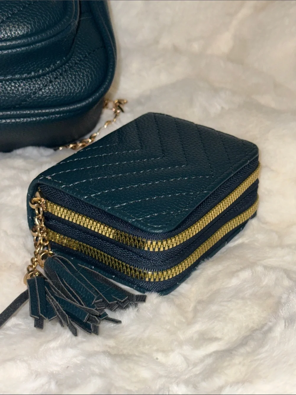 Chevron quilted navy/peacock blue crossbody